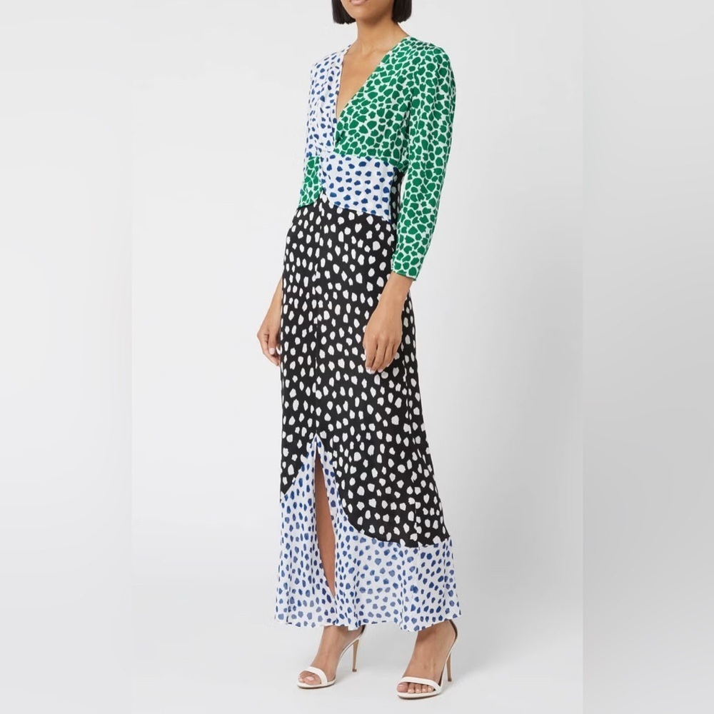 RIXO London Chelsea Paneled Printed Silk Midi Dress Psychadelic Tulip Spot M